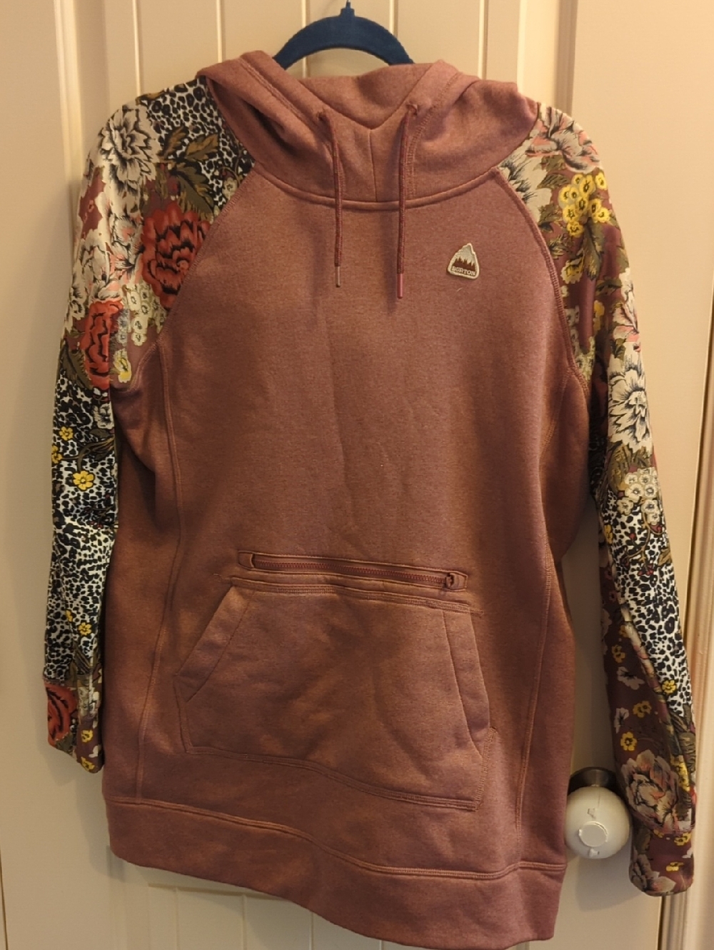 Burton Women's Dusty Rose Hoodie Sweater with Patterned Floral Sleeves Sz. M